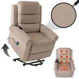Fernsehsessel MCW-K63, Relaxsessel, Liegefunktion Aufstehhilfe Massage Heizfunktion, Stoff 220g/m2 Chenille ~ creme