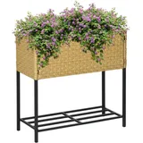 Outsunny Poly Rattan Hochbeet Blumenkasten mit Füßen Ablage Sand