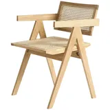 LIM HOME Esszimmerstuhl SW020/SW021 (Set, 2 St), Eichenholzrahmen mit Sitzfläche aus Rattan, Montage erforderlich beige