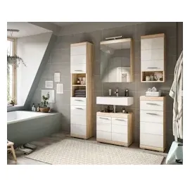 inn.furn Waschbeckenunterschrank weiß Hochglanz Eiche 60 cm Mambo