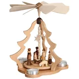 Zeidler Holzkunst Weihnachtspyramide Zeidler Tischpyramide groß mit Geburt, Handarbeit aus dem Erzgebirge beige