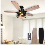 SERBASIC Deckenventilator 112 cm Leise Deckenventilator mit Beleuchtung und Fernbedienung, Timer, 6 Windgeschwindigkeit, mit 2 Glühbirnen, für Schlafzimmer Wohnzimmer schwarz