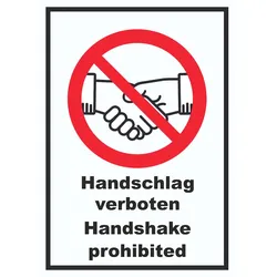 Handschlag verboten Handshake prohibited Schild  Symbol und Text Schild A6 (105x148mm)