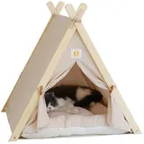 hylley FoldingDog Tipi Zelt Für Große Hunde Tragbare Haustier Katze Tipi Zelte Für Außerhalb Katzen Häuser Innen Welpen Haus Mit Kissen Bett (Beige)