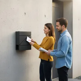 Relaxdays Briefkasten schwarz inkl. Zeitungsfach