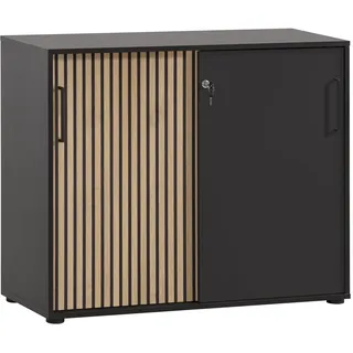 MÖBELPARTNER Schiebetürenschrank Hank, 701972 schwarz, eiche 1 Fachboden 100,1 x 41,0 x 83,6 cm