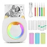 GuKKK Mini Drucker, Mobiler Fotodrucker, Tragbarer Mini Fotodrucker mit 7 Farben LED, Wireless Fotodrucker Thermodrucker, Smartphone Bluetooth Drucker, für Lernhilfe,Lernnotizen,Journal