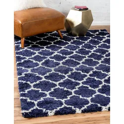 Hochflor-Teppich "Temara Shag Lagerräumung", blau (marineblau, elfenbeinfarben), B:152cm H:51mm L:244cm, Polypropylen (PP), MYFLAIR MÖBEL & ACCESSOIRES, Teppiche, gewebt, weich & kuschelig, ideal im Wohnzimmer & Schlafzimmer