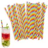 100 Stück Papierstrohhalme, 19.6cm Regenbogen Gestreifte Strohhalme Papier Biologisch Abbaubare Trinkhalme Umweltfreundlich Cocktail Strohhalme für Restaurants Bars Party Kaffee Saft