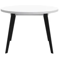 Esstisch Wels (Esstisch, Tisch), rund, ausziehbar bis zu 155 cm, Schwarze Beine aus Metall weiß
