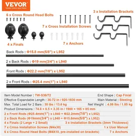 Vevor Gardinenstangen Innenlauf 2-Läufig, 92-183 cm Gardinenstangen Verstellbar mit Abgerundetem Kugelkopf & Halterungen - Dekorative Fenster für Wohnzimmer Schlafzimmer Fenster/Schwarz