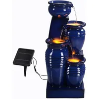 Teamson Home Solar-Gartenbrunnen, Dunkelblau, Kunststoff, Stein Optik, 28.5x73x31.5 cm, Gartenzubehör, Gartendeko