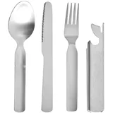 4 teilig Edelstahl Camping Besteckset, Ultraleichtes Reisebesteck mit Messer, Gabel, Löffel Rostfrei, Spülmaschinenfest & Platzsparend für Outdoor, Büro, Picknick