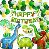 Dino Geburtstag Deko, Extra Großes Dino Party Kindergeburtstag Set - XXL Dino Folienballons, Happy Birthday Girlande, Dino Tortendeko, Ballon Girlande Grün, Dino Deko Kindergeburtstag Jungen Mädchen