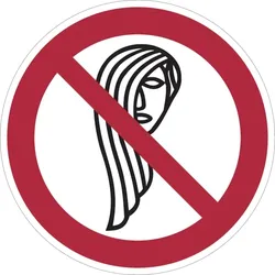 Verbotsschild, Bedienung mit lange Haaren verboten - praxisbewährt - 100 mm Folie selbstklebend