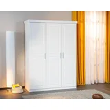 Kleiderschrank "Magnus" aus Massivholz in Weiss mit 3 Türen und 5 Einlegeböden. Abmessungen (BxHxT) 140x190x55 cm - Weiß