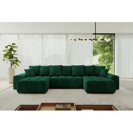 altdecor Wohnlandschaft, ENIL-U 401x189x68 Dunkelgrün Velours