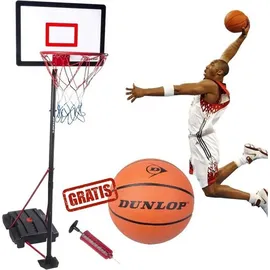 Dunlop Basketballkorb Set – Basketball Korb Höhenverstellbar: 165 - 205 cm – Basketballkörbe mit Basketballständer, Ball und Pumpe – Basketballkorb Outdoor mit Füllbarer Fussstand - Schwarz
