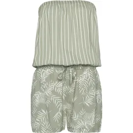 LASCANA Kurzoverall LASCANA, Damen, Gr. 42, N-Gr, grün (schilfgrün, creme bedruckt), Crêpe, Obermaterial: 100% Viskose, bedruckt, figurumspielend kurz, ohne Ausschnitt, Overalls Kurzoverall, mit Alloverprint, sommerlicher Jumpsuit, Bandeau