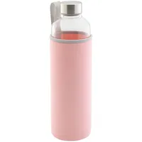 Testrut axentia Trinkflasche aus Glas, Wasserflasche mit Neoprenhülle in Rosa, ca. 1 l