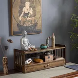Kleiner Puja-Tisch mit 3 Ebenen, Meditationstisch-Altar mit Stauraum, persönlicher Schreintisch, buddhistischer Gebetsschrank, persönlicher Meditationsschrein, für Gebete, Wahrsagerei (Walnuss, 52 cm)