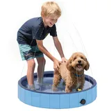 Faltbarer Kleiner Hundepool Mit Sprinkler, Rutschfestes, Strapazierfähiges Pvc, Ø 80 X 20 Cm, Hellblau