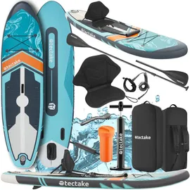 Tectake tectake® Stand-Up Paddle Board, 2in1, aus Drop-Stitch Material, Belastbarkeit 200 kg, 288 x 77 x 22,5 cm