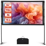 Vevor Projektionsleinwand (80 Zoll) mit 160° Weitwinkel & Ständer, Beamerleinwand für Projektor innen & außen 16:9 4K HD, tragbare Filmleinwand mit Tragetasche für Heimkino Büro Präsentation