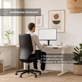 assmann büromöbel ASSMANN Elektrisch Höhenverstellbarer Familien Schreibtisch Pitino Curved Eiche Natura Weiß, 160x70cm, Memoryfunktion, Kollisionsschutz - Braun