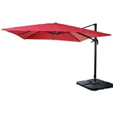 MCW Ampelschirm A96 3x3m Alu/Stahl Rot mit Ständer Drehbar