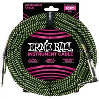 Ernie Ball Geflochtenes Instrumentenkabel Gerade/Winkel 3,05 m - Schwarz/Grün