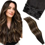 LaaVoo Genius Weft Echthaar Tressen Braun Balayage Extensions Echthaar Tressen Zum Einnähen Dunkelstes Braun Ombre Hellbraun Sew in Extensions Tressen 50g #2/8/2 45cm