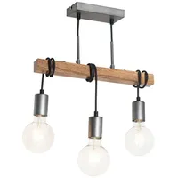 QAZQA - Industrielle Hängelampe Holz mit Stahl 3-flammig - Gallow