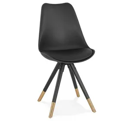Vintage Holz Stuhl mit Polsterung | Retro Design Sessel mit umhüllender Rückenlehne | Schwarzer Esszimmerstuhl mit Buchenbeine | Kadima Design
