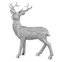 Große Stehende Silber Deko Hirsch Figur & Geweih - Weihnachten Wildfigur 19 cm