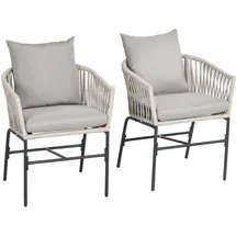 Outsunny Gartenstuhl 2er-Set 57 x 60 x 71 cm beige mit Kissen