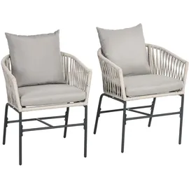Outsunny Gartenstuhl 2er-Set 57 x 60 x 71 cm beige mit Kissen