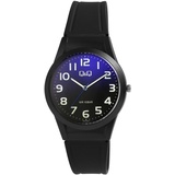 Q&Q Uniuhr mit Silikonarmband, 10 Bar, schwarz/blau - Schwarz/Bunt
