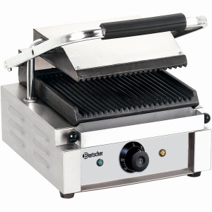 Bartscher Kontaktgrill, Tischgrill mit Grillplatten aus Gusseisen, Grillfläche: gerillt