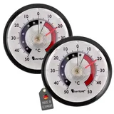 Lantelme 2 Stück Kühlschrankthermometer Set selbstklebend Gefrierschrankthermometer 5,2cm rund Analog Bimetall Kühlschrank Gefrierschrank Weinschrank Kühlregal Thermometer (Schwarz) 8059