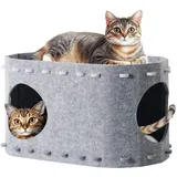 SOLVIEW Katzenhöhle Filz, Katzenbett Höhle, 2 Schicht Katzenhaus für Katzen Vier Jahreszeiten, Langlebigkeit Katzenhaus Indoor große Katzen, Winterfest, 58T x 33B x 30Hcm,Grau