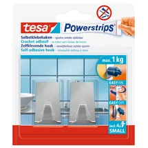 Tesa Selbstklebehaken Edelstahl Rechteckig 2 Stück mit 4 x Powerstrips Small