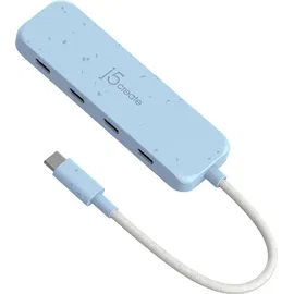 j5create Umweltfreundlicher USB-C-zu-Hub Typ C Gen 2 mit 4 Anschlüssen, USB 3.2 Gen 1 (3.1 Gen 1) Ty (USB-C, 4 Ports), Dockingstation + Hub, Blau