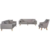 JVmoebel Sofa Graue Moderne Sofagarnitur 3+3+1 SItzer Set Luxus Holz Couchen, Made in Europa grau