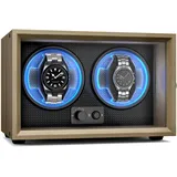 Klarstein Brienz 2 Uhrenbeweger – Leiser Uhrenbeweger Für 2 Uhren In Holzoptik Mit 4 Rotationsmodi & LED-Beleuchtung, Memory-Schaumstoffkissen, USB-Betrieb