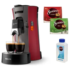 Kaffeepadmaschine »Select CSA240/90, mit drei Kaffee-Einstellungen«, aus 21% rec. Plastik, Memo-Funktion, inkl. Gratis-Zugabe, Wert 14€ UVP, 34159962-0 dunkelrot/grau