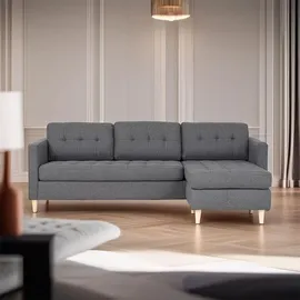 VCM Marino Sofa, Chaiselongsofa Rechts oder Links Gewendet in hellgrauen Stoff mit Holzbeinen.