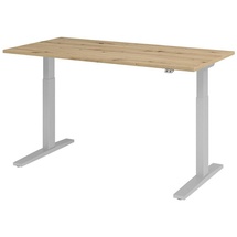 Hammerbacher XMKA16 elektrisch höhenverstellbarer Schreibtisch asteiche rechteckig, C-Fuß-Gestell silber 160,0 x 80,0 cm