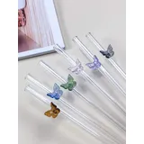 Glasstrohhalme mit Schmetterlingen bunt 6er-Set mit Bürste klar 20cm x 8mm