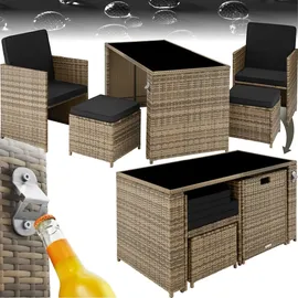 Tectake tectake® Rattan Sitzgruppe, Palermo für 2 bis 4 Personen, UV-beständig, inklusive Flaschenöffner, zusammenschiebbar